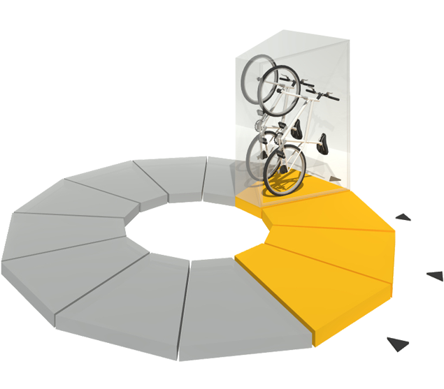 Arrangement of six boxes in a semicircle